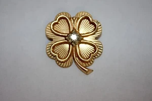 Beautiful 14K Yellow Gold Diamond Four Leaf Clover Pin 1in 7.7 Grams - Picture 1 of 5