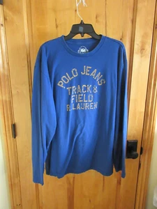 RALPH LAUREN POLO JEANS TRACK & FIELD T-SHIRT SIZE XL VTG BLUE CREW NECK COTTON - Picture 1 of 5