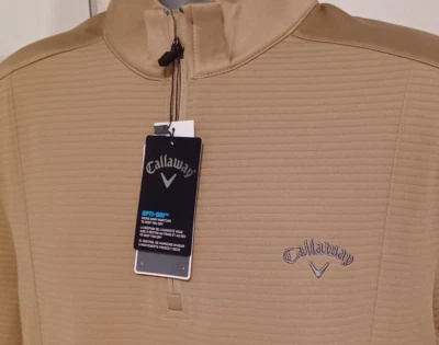 Pulôver masculino Callaway Golf Opti-Dri 1/4 com zíper com nervuras chinchila bege médio NOVO - Imagem 1 de 4