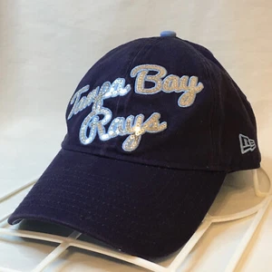Tampa Bay Rays Script Silver Sequin Hat Strap Back Embroidered TB Logo Cap RARE! - Picture 1 of 15