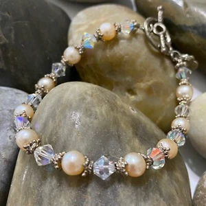 Artisan Roslin Pink Fresh Water Pearl Swarovski crystal Bracelet - Picture 1 of 3