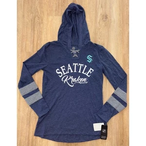 NWT Women's Seattle Kraken Long Sleeve Lace-Up Hoodie - Medium - Heathered Blue - Picture 1 of 5