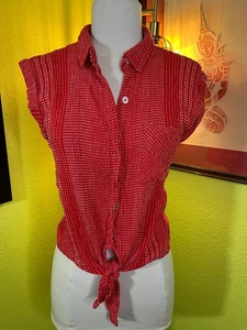Harper Heritage Red Tie Front Sleeveless Top XS Retro Rockabilly - Picture 1 of 6