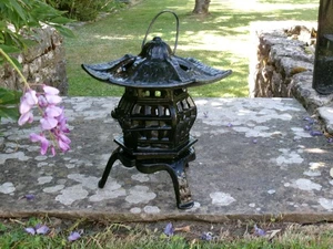 Vintage Chinese Cast Iron Pagoda Lamp Garden Patio Tea Light - Picture 1 of 7