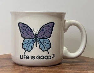 Taza de té de café de cerámica Life Is Good púrpura azul mariposa regalo - Imagen 1 de 8
