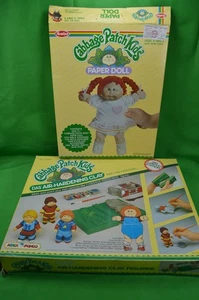 Vintage 80er Jahre Cabbage Patch Kinder Papierpuppe & lufthärtende Tonfigur, BESCHREIBUNG LESEN - Bild 1 von 8