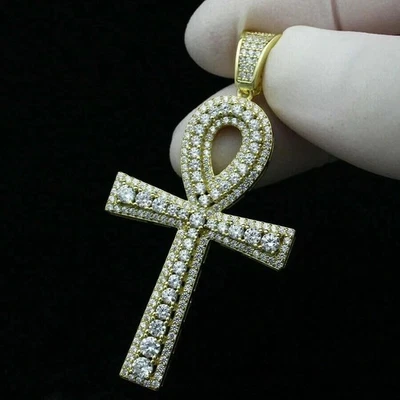 1Ct Round Cut Lab-Created Diamond Cluster Cross Pendant 14K Yellow Gold Plated - Image 1 of 3