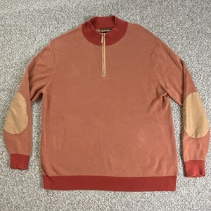 Oak Hill Sweater Mens XLT Orange 1/3 Zip Mock Neck Elbow Patches 100% Cotton - Picture 1 of 13