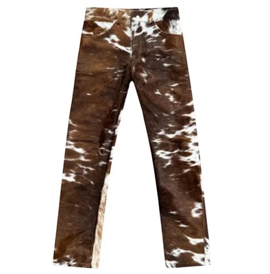 New Men’s Real Cowhide Soft Leather Pants Western Pony Skin Hair-On Cowboy Style - Image 1 of 2