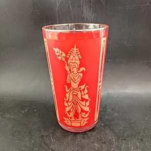 Mid Century Modern Thai Goddess Barware 5" Tumbler Red & Gold - Picture 1 of 6