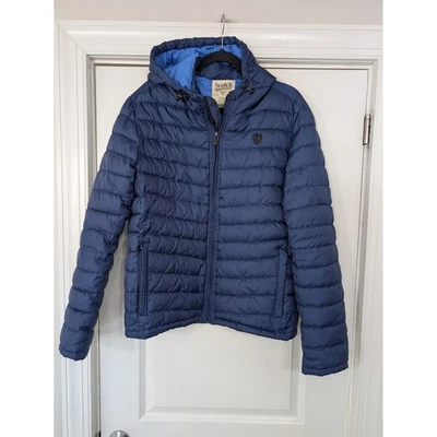 Scotch & Soda Sportswear Mens Blue Quilted Hooded Puffer Jacket Size Larhe - Image 1 of 4