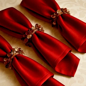 VINTAGE 4PC GLASS BEAD NAPKIN RINGS SET AMBER SMOKE CRYSTAL CLUSTERS - Picture 1 of 8