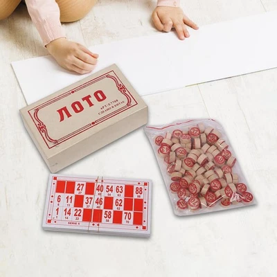Russian Lotto Game, Vintage Wooden Bingo Set, Funny Classic Bingo Cards, - Image 1 of 4