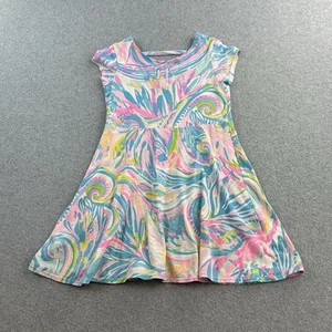 Lilly Pulitzer Dress Youth Girls Medium 6-7 Pink Blue Floral Cap Sleeve Colorful - Picture 1 of 9