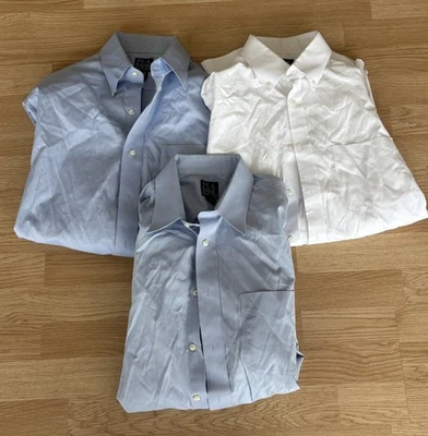 Lot of 3 JoS A Bank Shirts Travelers Signature Collection size 16/35 Blue White - Image 1 of 4