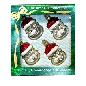 VTG Hand Decorated Jolly Rosy Cheek Santa Ornaments Set of 4 - Picture 1 of 16
