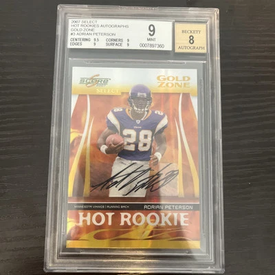 2007 Score Select Hot Rookie Adrian Peterson Auto 2/20 BGS 9 #HR-3 RC Card - Image 1 of 2
