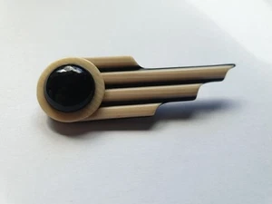 Broche vectorial vintage LEA STEIN Paris, acetato de celulosa laminado negro beige. - Imagen 1 de 24