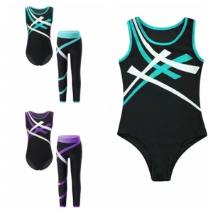 Kids Girls Boys Costume Patchwork Outfits Gymnastics Bodysuit Performance Yoga - Picture 1 of 5