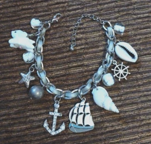 Nautical Charm Bracelet - Blue- Vintage - Picture 1 of 2