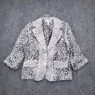 Blazer Joseph Ribkoff Mujer 10 Negro Blanco Estampado Animal Cuello Transparente Manga 3/4 Foto 1 de 4
