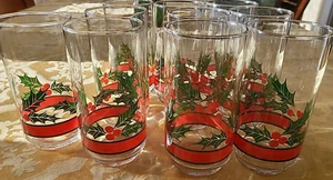Vintage Set 10 Libbey Holly Berries 16oz Drinking Glass Cups Tumblers Christmas - Picture 1 of 7