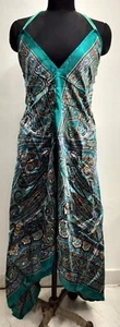 Maxi abito lungo donna boho stampato paisley collo alto copricostume spiaggia - Foto 1 di 5