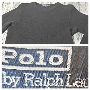 VTG Polo Ralph Lauren Pullover Sweater Shirt Mens Large Black Waffle Knit - Picture 1 of 6