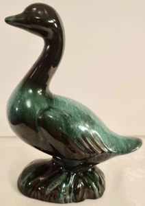 Blue Mountain Pottery Canada BMP Duck Figurine Green Drip Glaze 8 3/4" MCM - Picture 1 of 7