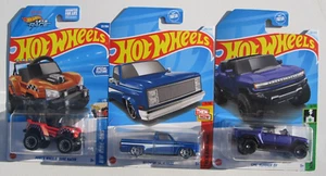 HOT WHEELS 3 TRUCKS POWER WHEELS DUNE RACER GMC HUMMER EV &1983 CHEVY SILVERADO - Picture 1 of 5