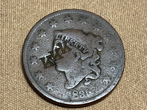1835 LARGE CENT -RARE "K" COUNTERSTAMP Cover