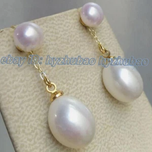 Elegantes aretes colgantes de oro con cuentas de perlas blancas naturales del Mar del Sur de 7-8 mm AAA - Imagen 1 de 4