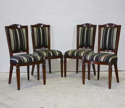 Set of 4 mahogany traditional dining chairs with gold and blue fabric - Image 1 of 4