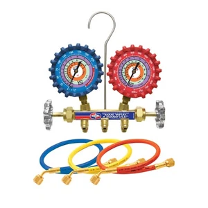 Uniweld QS4L5H 2-Valve Brass Manifold w/ 5ft Soft Magic® Hose Set - R-410A/R-22 - Picture 1 of 2