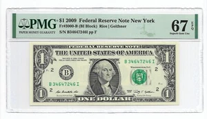 2009 $1 NEW YORK FRN. PMG Superb Gem Uncirculated 67 EPQ Banknote. - Picture 1 of 2