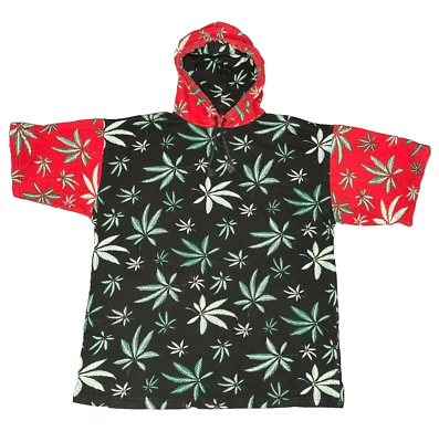 Vintage 1990's Weed Cannabis Pattern Short-Sleeve Cotton Hoodie - USA Made - XL - Image 1 of 4