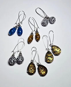 Animal Print Dangle Earrings Strip Blue Brown White Multi 6 Pairs - Picture 1 of 17