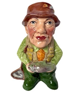 Staffordshire Manor Fisherman Holding Trout Face Jug Character Authentic VGC - Picture 1 of 8