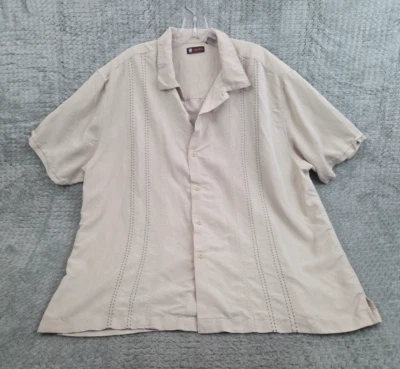 Centro Button Up Shirt Mens Size XL Beige Silk Short Sleeve Casual - Image 1 of 4