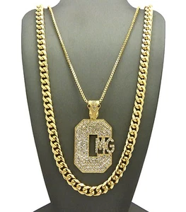 Hip Hop Pave Yo Gotti CMG Pendant w/24" Chain 8mm 30" Cuban Chain 2 Necklace Set - Picture 1 of 8