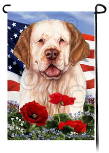 Patriotic Flowers Garden Flag - Orange and White Clumber Spaniel - Picture 1 of 1
