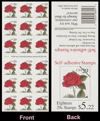 US 2490a Red Rose 29c booklet 18 MNH 1993 - Image 1 of 3