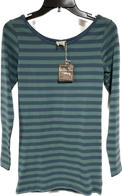 Camisa Matilda Jane para mujer a rayas manga larga azul verde algodón elástico XS NUEVA CON ETIQUETAS Foto 1 de 4