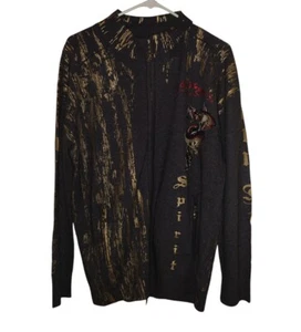 Ed Hardy Strickjacke Jacke anthrazit & gold Pullover Gr. XL NEU - Bild 1 von 8