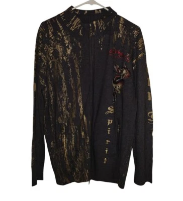 Ed Hardy Cárdigan Chaqueta Carbón y Dorado Suéter Talla XL NUEVO Foto 1 de 4