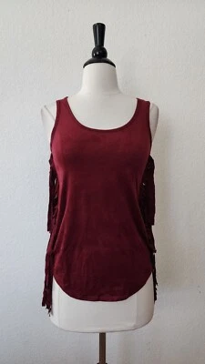 Top Urban Outfitters Nuevo Talla Pequeña XS Imitación Gamuza Flecos Borgoña Vaquera Boho Foto 1 de 3