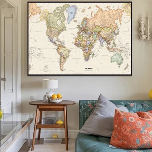 Póster artístico gráfico de pared mapa del mundo A1 A2 impresión mural educativa física viaje - Imagen 1 de 12