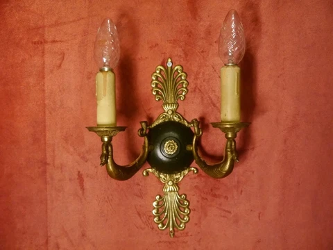 antique stylish empire wall lamps pair brass sconces arms old 2 lights Cover