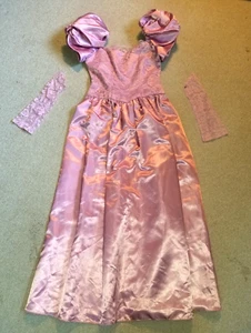 VINTAGE 80er Jahre Damen Kleid - USA UNION - rosa Satinkleid formell Regency Bridgerton - 7/8 - Bild 1 von 12