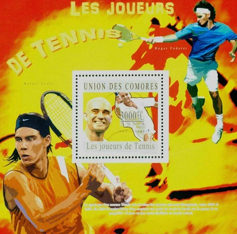 Tennis Stamp Sport Andre Agassi Rafael Nadal Roger Federer Souvenir Sheet Mint N Cover
